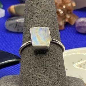 Raw Rainbow Moonstone Ring, .925 Solid Sterling Silver, Handmade in CO, Size 9